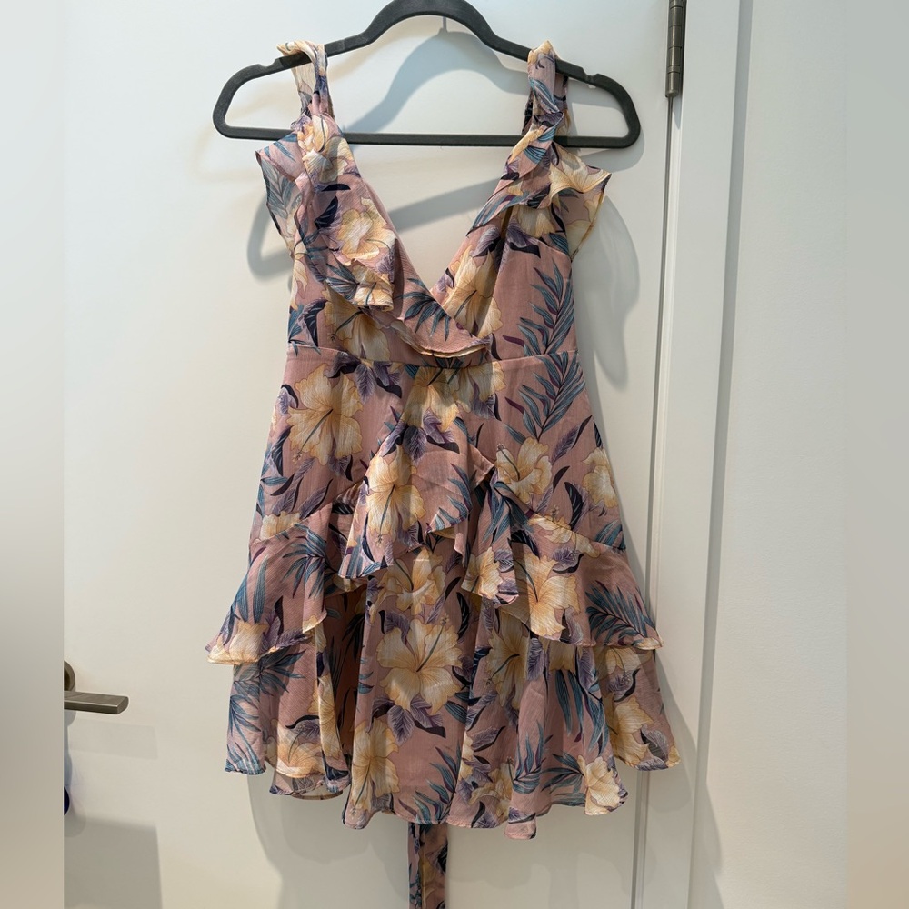 Mendocino Floral Ruffle Mini Dress - Pink and Yellow
